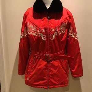 Bogner 2000’s Vintage Jacket with removable fur collar, belt and lots of details